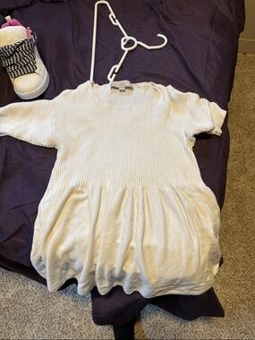 LOFT Cream Ribbed Babydoll Knit Top